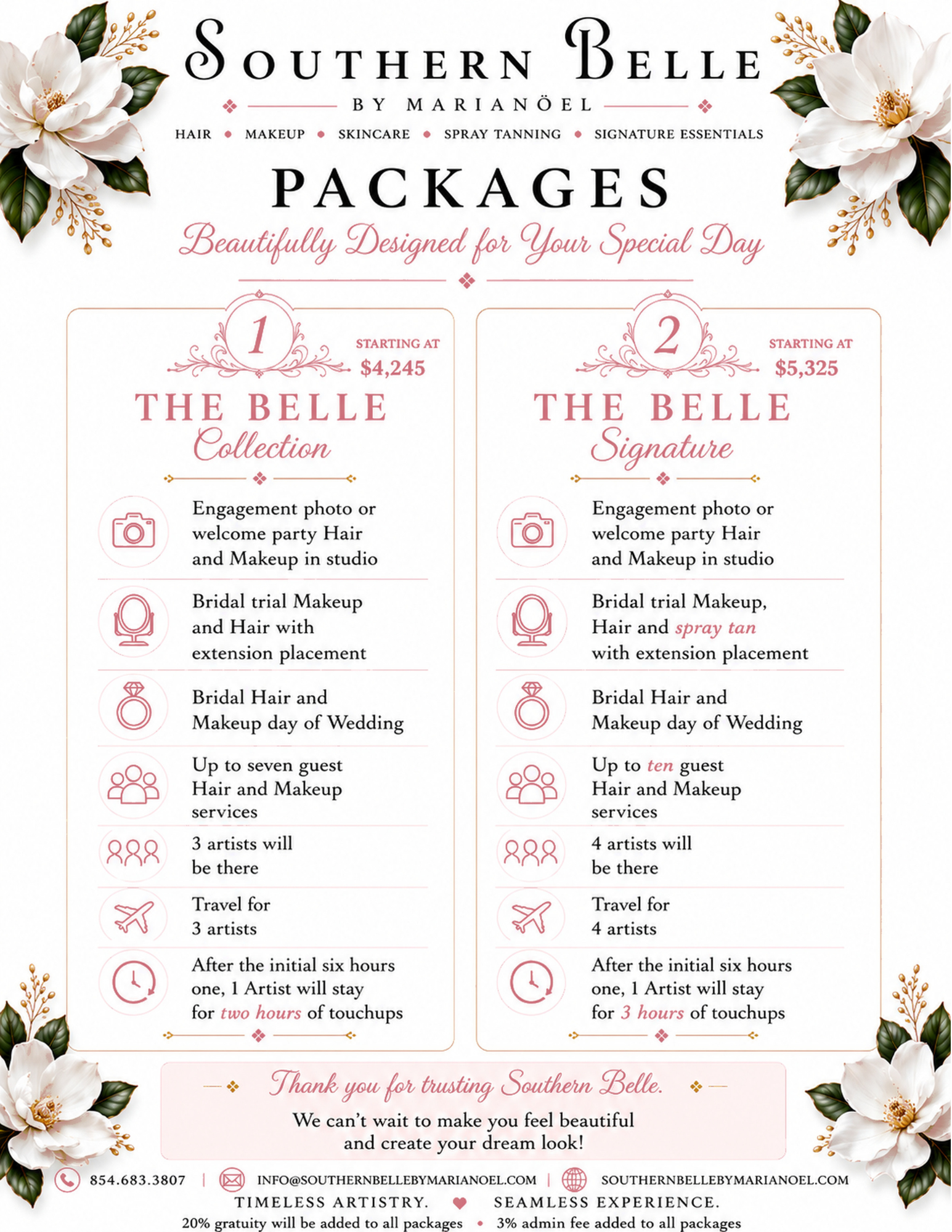 Southern Belle by Marianoël wedding packages overview
